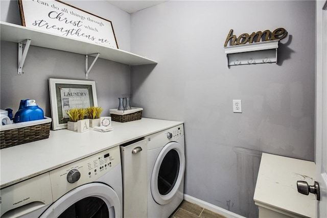 washroom featuring washing machine and dryer