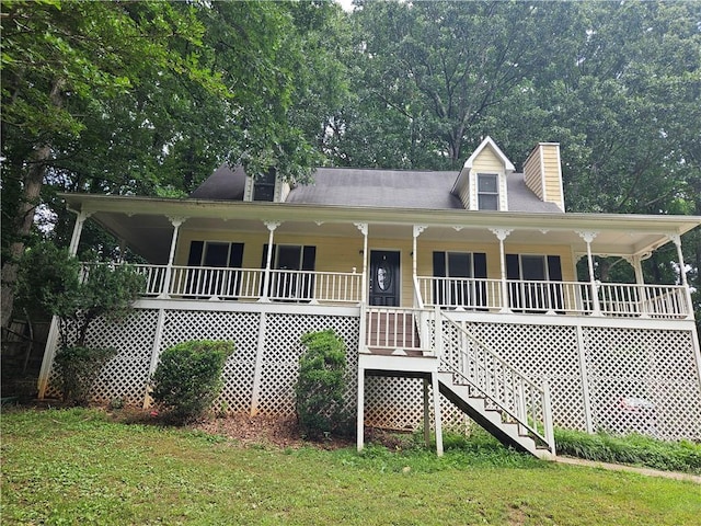 116 Cumberland Way, Dallas, GA 30132 - farmhouse featuring stairs, a chimney, covered porch, and a front yard