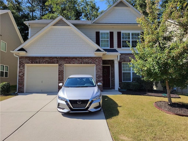 3020 Ben Blvd, Austell, GA 30106 - view of front facade with concrete driveway, brick siding, an attached garage, and a front yard