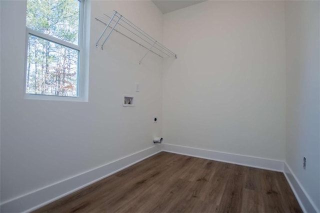 clothes washing area featuring washer hookup, dark hardwood / wood-style floors, and electric dryer hookup