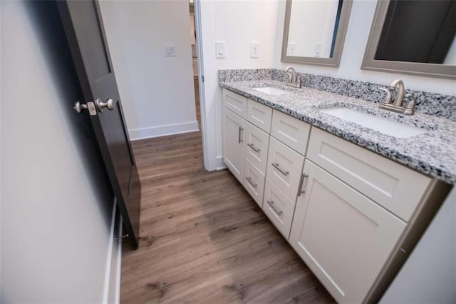 bathroom featuring wood-type flooring and vanity