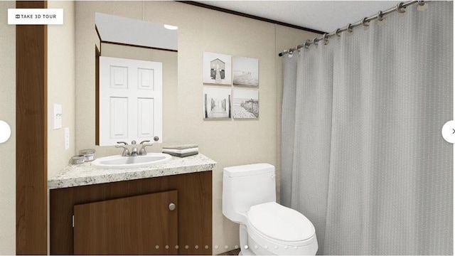 564 Ridge Rd, Dawsonville, GA 30534 - full bath featuring toilet, vanity, and a shower with curtain