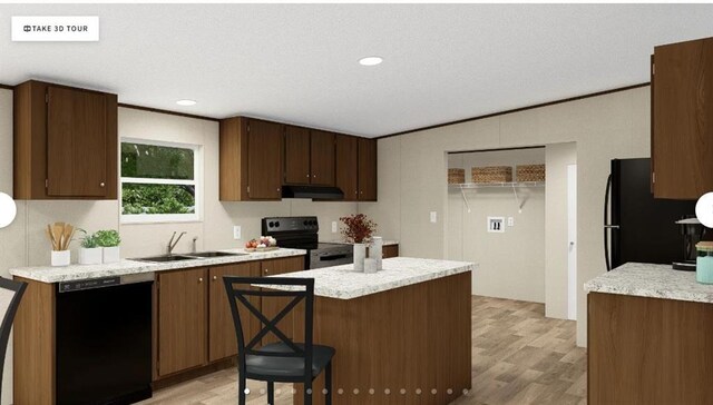 564 Ridge Rd, Dawsonville, GA 30534 - kitchen featuring black appliances, light wood-type flooring, a sink, light countertops, and vaulted ceiling