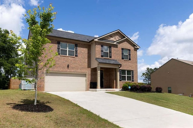 view of front of property featuring brick siding, concrete driveway, and an attached garage