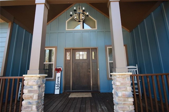 223 Deans Dr, Dawsonville, GA 30534 - property entrance with board and batten siding and a porch