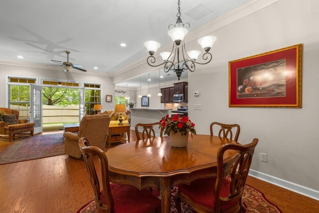 325 Rdg Hill Cir Unit 3, Marietta, GA 30064 - dining area featuring crown molding, wood finished floors, a chandelier, recessed lighting, and ceiling fan