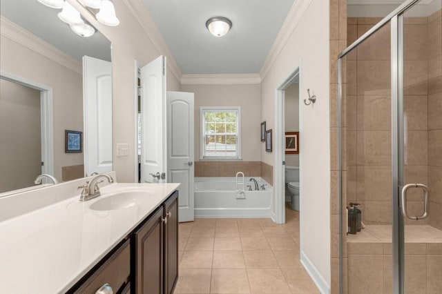 325 Rdg Hill Cir Unit 3, Marietta, GA 30064 - bathroom with vanity, toilet, a bath, a shower stall, and tile patterned floors
