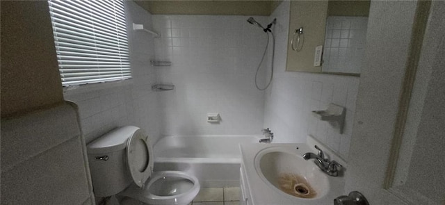 1516 Carter Rd, Decatur, GA 30032 - full bathroom with shower / bath combination, tile walls, tile patterned floors, vanity, and toilet