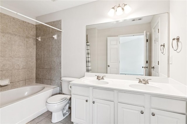 1049 Prestwyck Ct, Alpharetta, GA 30004 - bathroom with double vanity, shower / tub combo with curtain, and tile patterned floors