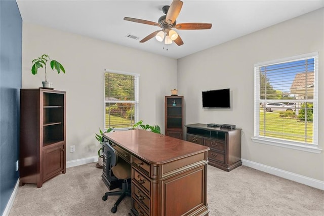 417 Beamer Rd SW, Calhoun, GA 30701 - office area featuring light colored carpet, baseboards, and a ceiling fan