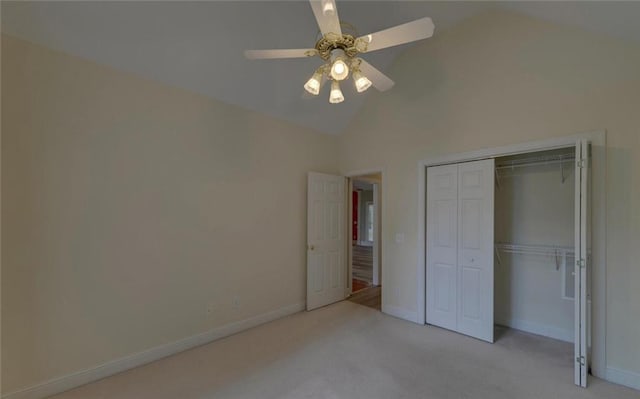 2121 Brittany Ct, Gainesville, GA 30506 - unfurnished bedroom with carpet flooring, a closet, baseboards, a ceiling fan, and high vaulted ceiling