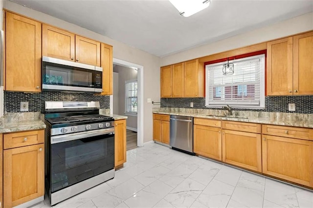 kitchen featuring decorative backsplash, sink, and stainless steel appliances