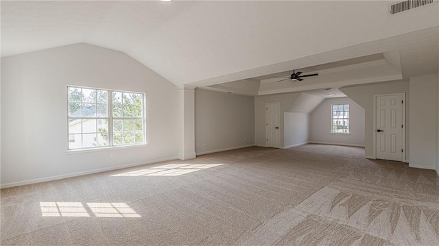 bonus room with carpet floors, visible vents, and baseboards