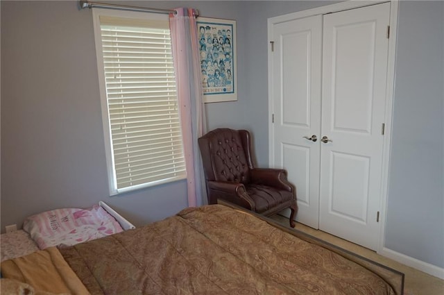 bedroom with a closet and baseboards