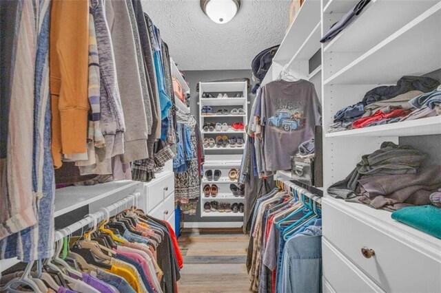 spacious closet with light hardwood / wood-style flooring