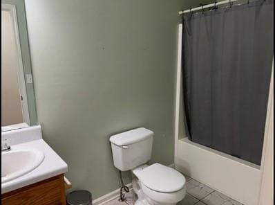 279 Fairview Dr, Dallas, GA 30157 - bathroom featuring vanity, toilet, shower / tub combo with curtain, and tile patterned floors