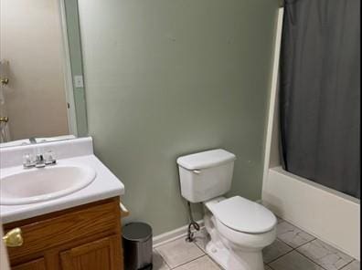 279 Fairview Dr, Dallas, GA 30157 - bathroom with vanity, toilet, shower / bath combo with shower curtain, and tile patterned floors