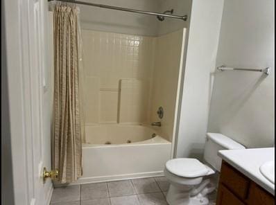279 Fairview Dr, Dallas, GA 30157 - full bathroom with tile patterned floors, shower / bathtub combination with curtain, vanity, and toilet