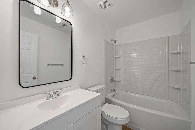 bathroom with  shower combination, visible vents, vanity, and toilet