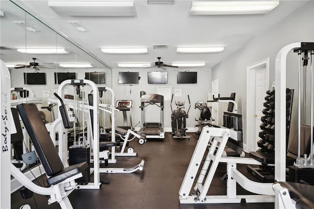 gym featuring ceiling fan