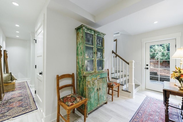 sitting room with light hardwood / wood-style floors