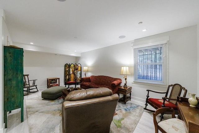 living room with light hardwood / wood-style floors