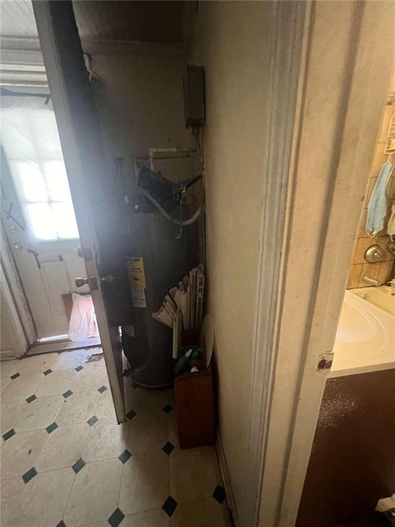 interior space with tile floors and vanity