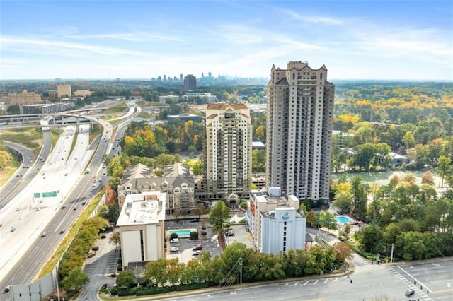 drone / aerial view featuring a city view