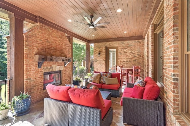 13037 Overlook Pass, Roswell, GA 30075 - view of patio with an outdoor living space with a fireplace and ceiling fan