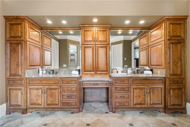 13037 Overlook Pass, Roswell, GA 30075 - full bathroom featuring double vanity and decorative backsplash