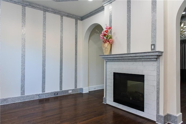 3258 Bransley Way, Duluth, GA 30097 - detailed view of a glass covered fireplace, wood finished floors, and arched walkways