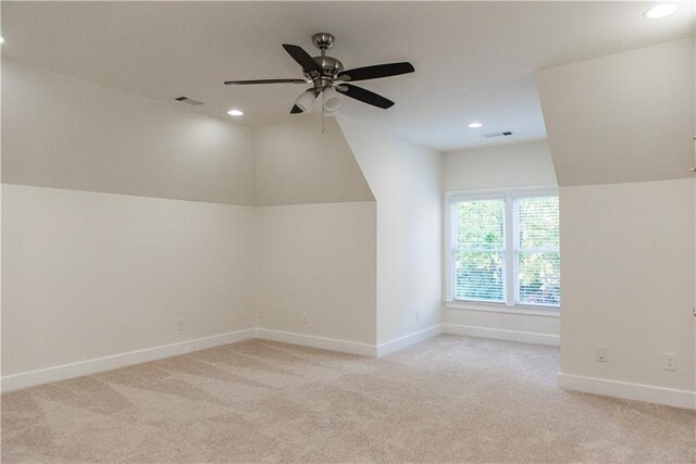 3258 Bransley Way, Duluth, GA 30097 - bonus room with light carpet, a ceiling fan, recessed lighting, and lofted ceiling