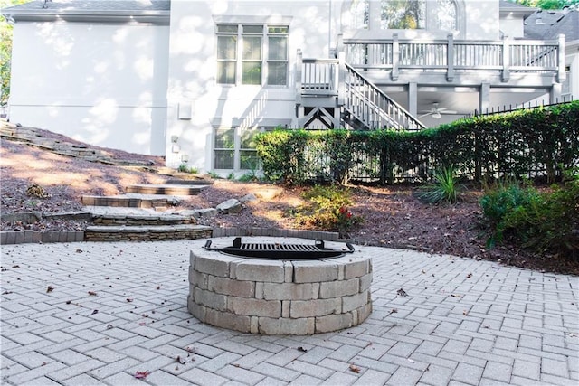 3258 Bransley Way, Duluth, GA 30097 - view of patio featuring an outdoor fire pit and stairway