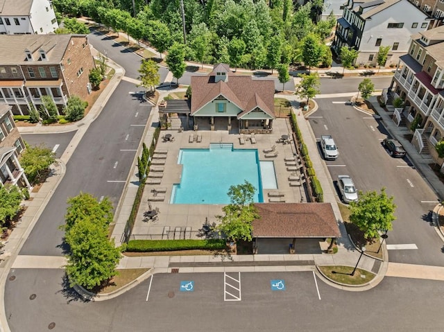 aerial view of a pool