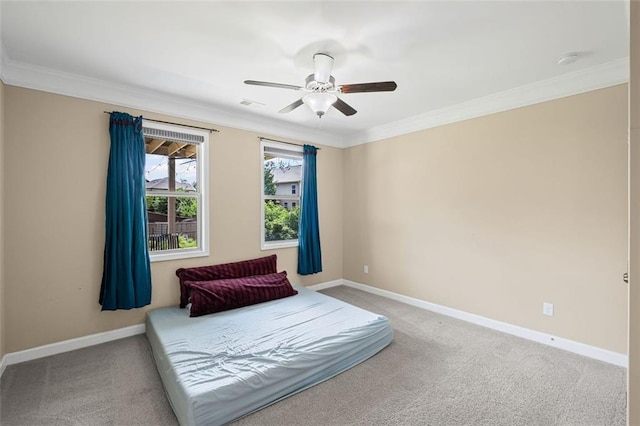 745 Newfield Ln, Alpharetta, GA 30004 - carpeted bedroom featuring crown molding and a ceiling fan