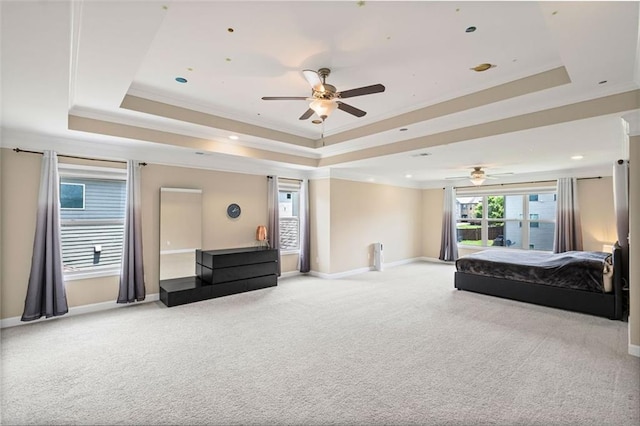 745 Newfield Ln, Alpharetta, GA 30004 - carpeted bedroom with a raised ceiling, ornamental molding, and a ceiling fan