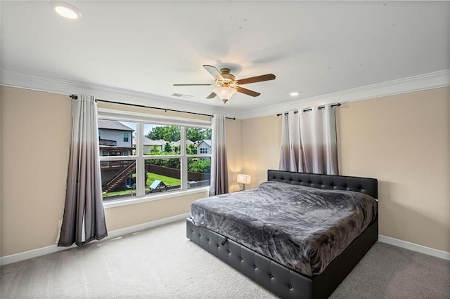 745 Newfield Ln, Alpharetta, GA 30004 - bedroom featuring ornamental molding, carpet flooring, recessed lighting, and ceiling fan