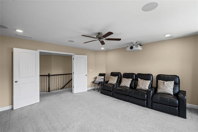 745 Newfield Ln, Alpharetta, GA 30004 - carpeted home theater featuring a ceiling fan and recessed lighting