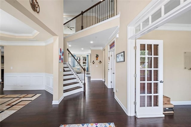 745 Newfield Ln, Alpharetta, GA 30004 - entryway with wood-type flooring, stairway, and ornamental molding