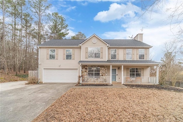 view of front of house featuring a garage and covered porch