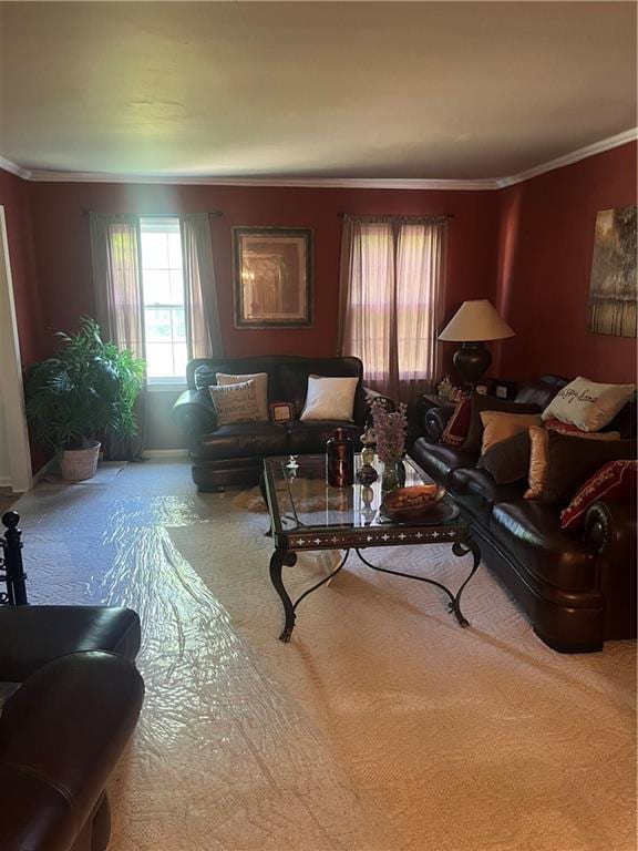 148 River N Blvd, Macon, GA 31211 - carpeted living room featuring ornamental molding