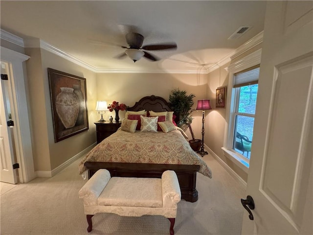 334 Eagle Cir, Dillard, GA 30537 - bedroom with light carpet, ornamental molding, ceiling fan, and baseboards