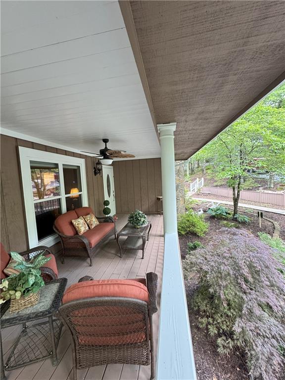334 Eagle Cir, Dillard, GA 30537 - view of patio featuring ceiling fan