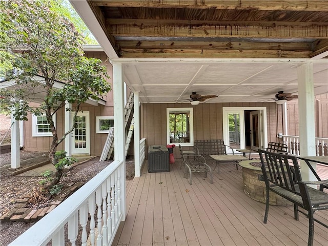 334 Eagle Cir, Dillard, GA 30537 - wooden terrace with a ceiling fan and an outdoor hangout area