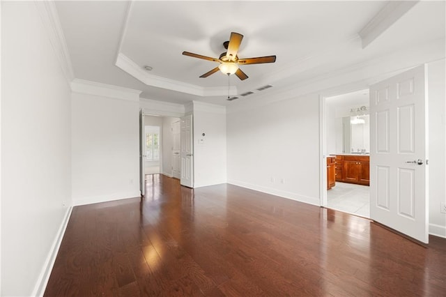 2513 Friar Tuck Ln SE Unit 1, Atlanta, GA 30339 - empty room with a raised ceiling, ceiling fan, wood finished floors, ornamental molding, and baseboards