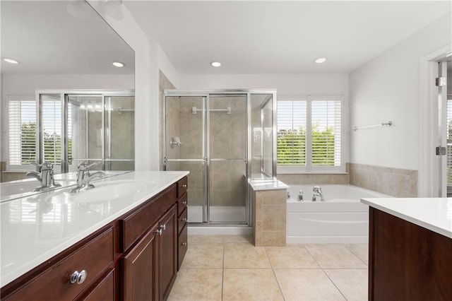 2513 Friar Tuck Ln SE Unit 1, Atlanta, GA 30339 - full bathroom with tile patterned flooring, vanity, a stall shower, recessed lighting, and a garden tub