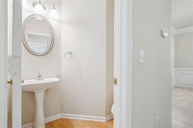 bathroom with hardwood / wood-style floors