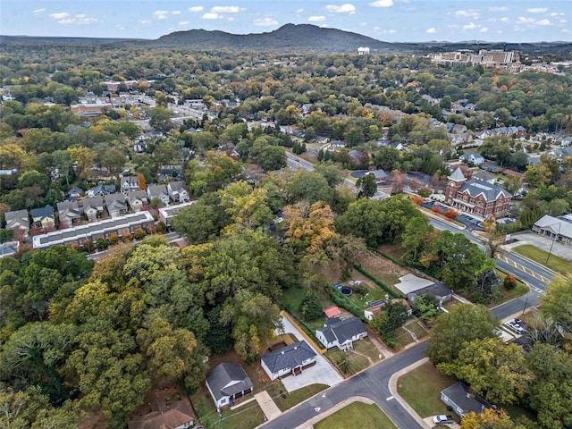 drone / aerial view featuring a mountain view