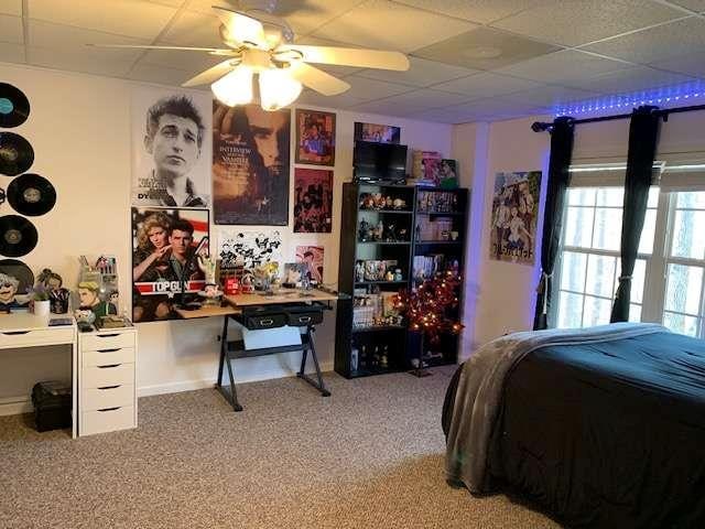 789 N Falling Waters Dr N, Demorest, GA 30535 - carpeted bedroom featuring a paneled ceiling and a desk