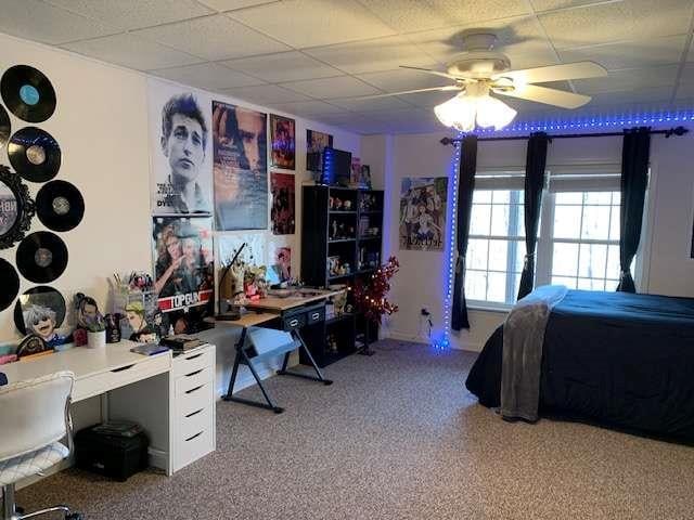 789 N Falling Waters Dr N, Demorest, GA 30535 - bedroom with a paneled ceiling, carpet, and a desk
